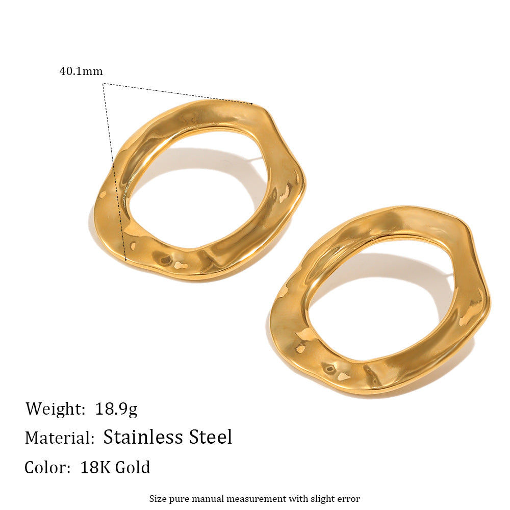 Minimalist 18K Gold Plated Stainless Steel Hammered Round Geometric Earrings for Women