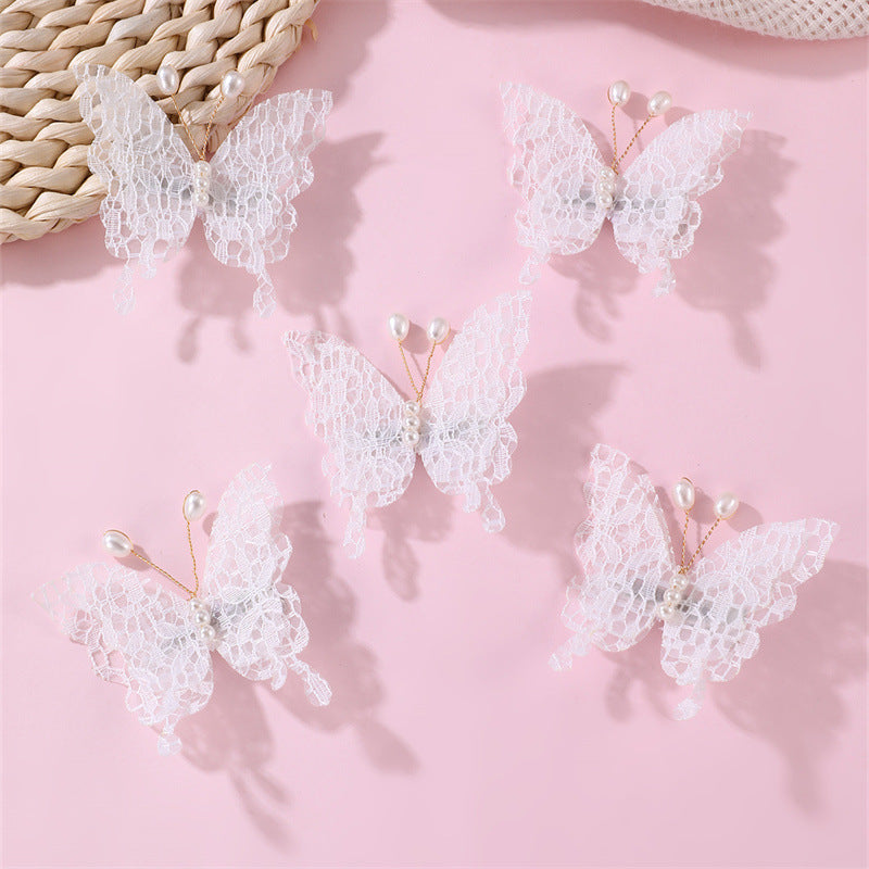 Natural Style Butterfly Hair Clip for Kids Made of Fabric with Ruffled and Bow Details Handcrafted Princess Series Hair Accessory