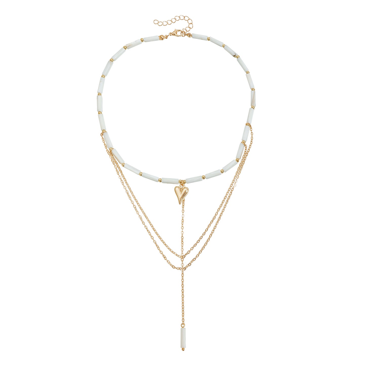 Geometric Heart Beaded U-Shape Tassel Alloy Necklace for Women