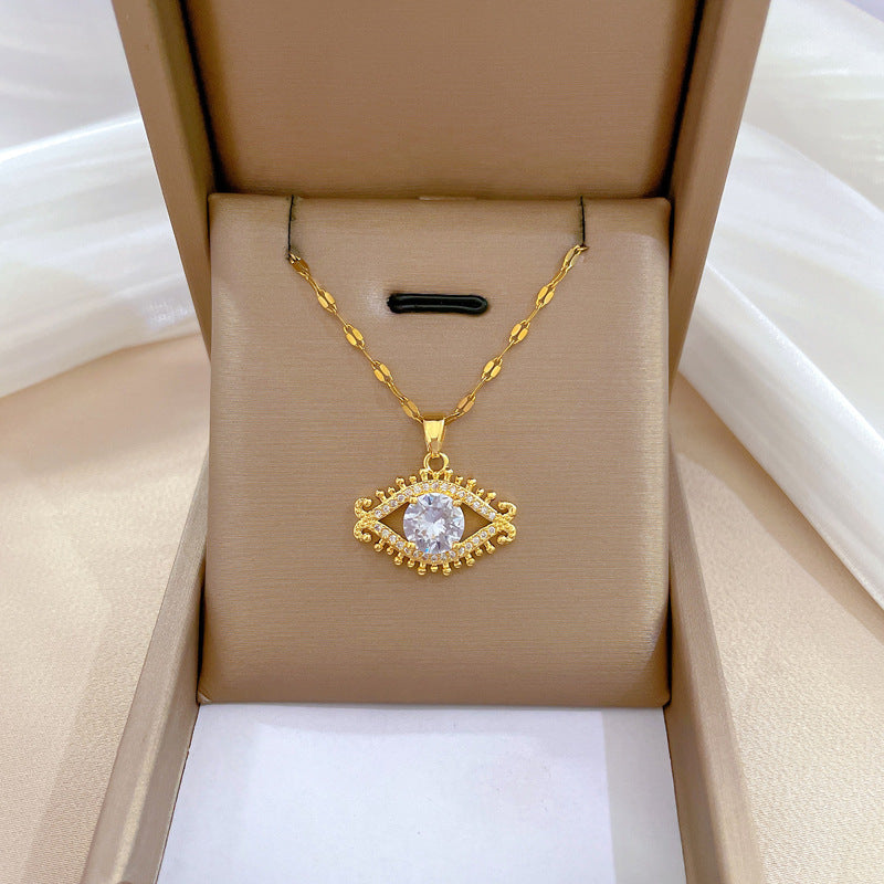Collar de lujo unisex con cadena para labios de acero titanio con incrustaciones de diamantes de imitación geométricos