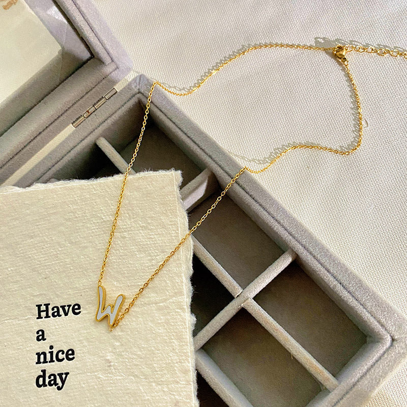 Vintage Titanium Steel Letter W Pendant Necklace Plated Unisex