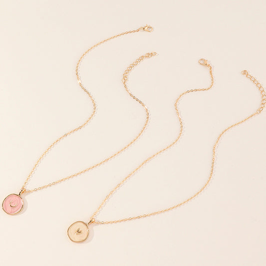 Minimalist Heart and Moon-Shaped Alloy Pendant Necklace with Enamel Finish for Kids and Children, Snake Chain Style