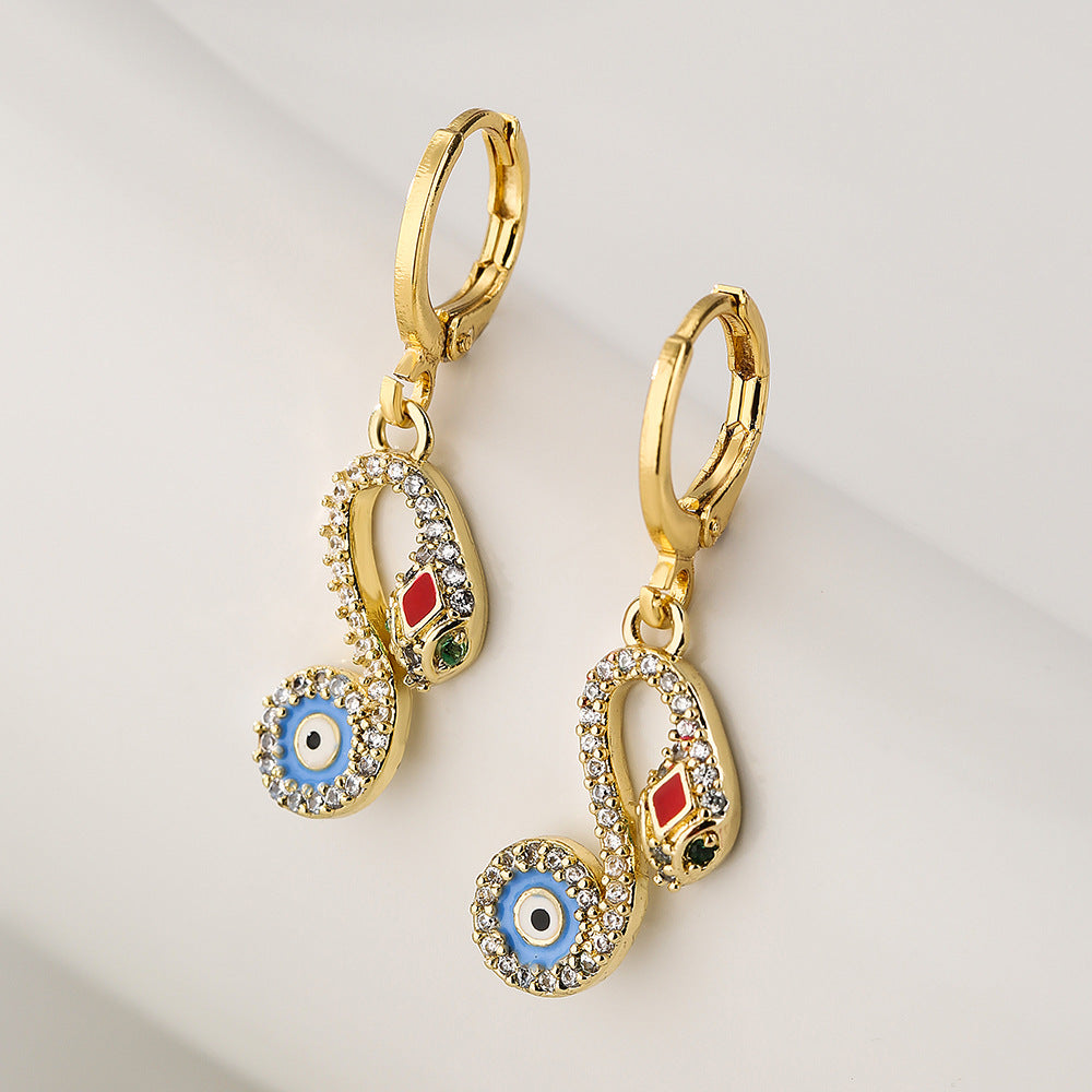 Geometric Copper Pendant Earrings with 18K Gold Plating and Enamel Finish for Women