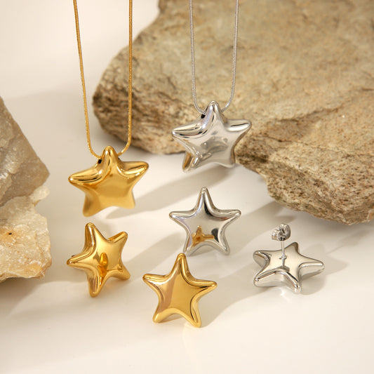 Minimalist 18K Gold Plated Stainless Steel Star Pendant Necklace for Women