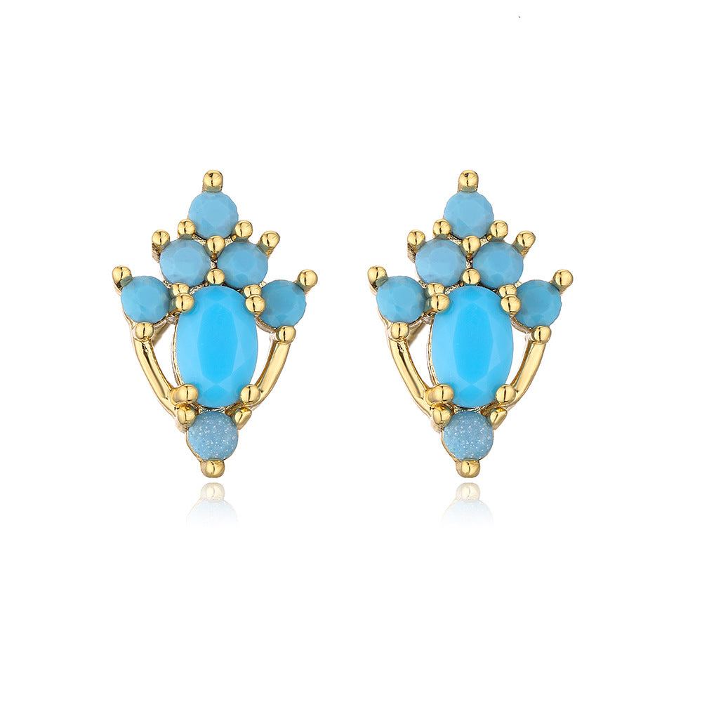 Minimalist Geometric Copper Gold-Plated Stud Earrings for Women with Zircon Accents