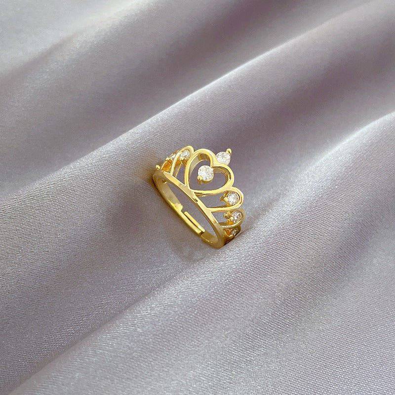 Minimalist Adjustable Crown-Shaped Hollow Ring for Women Made of Brass with Electroplated Finish