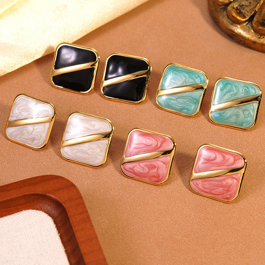 Pendientes de acero inoxidable para mujer, elegantes, geométricos cuadrados, con goteo de aceite