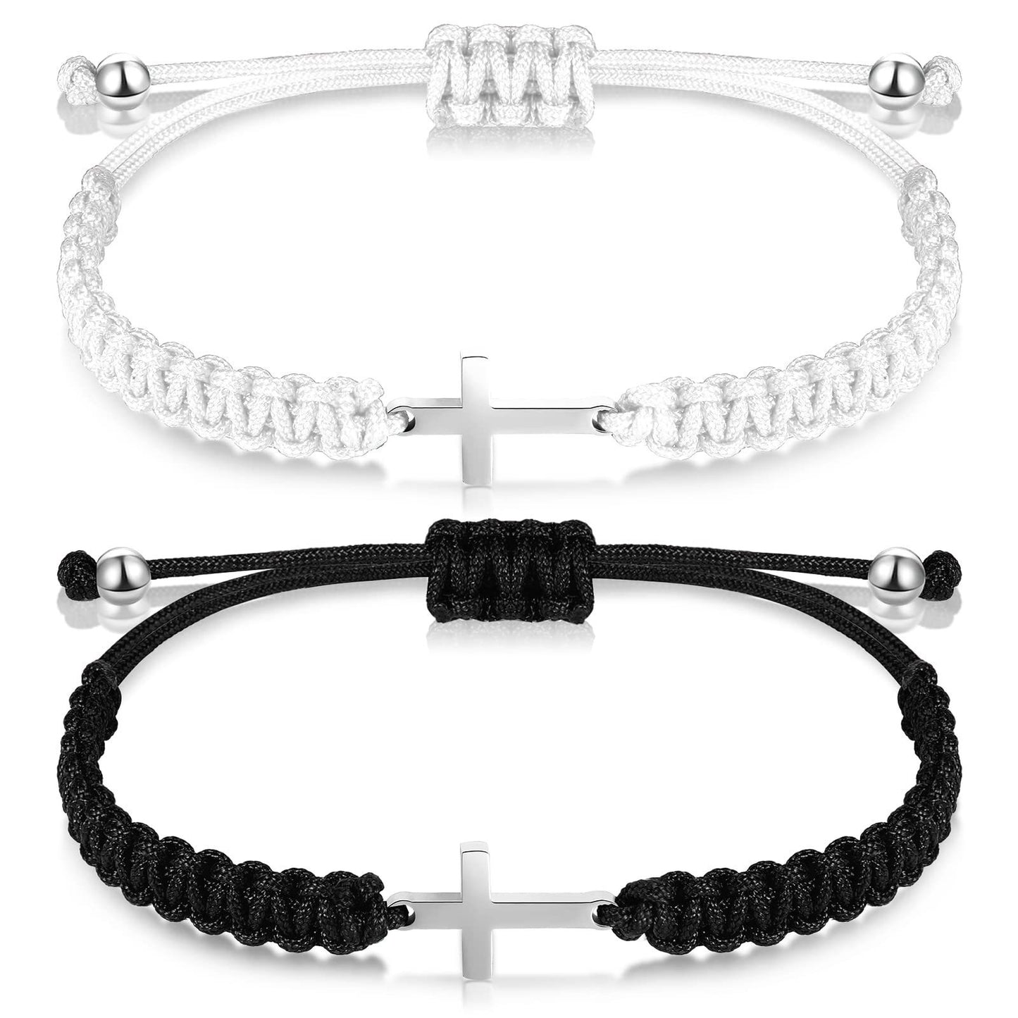 Handmade Braided Stainless Steel Cross Bracelet Unisex Friendship Jewelry Set