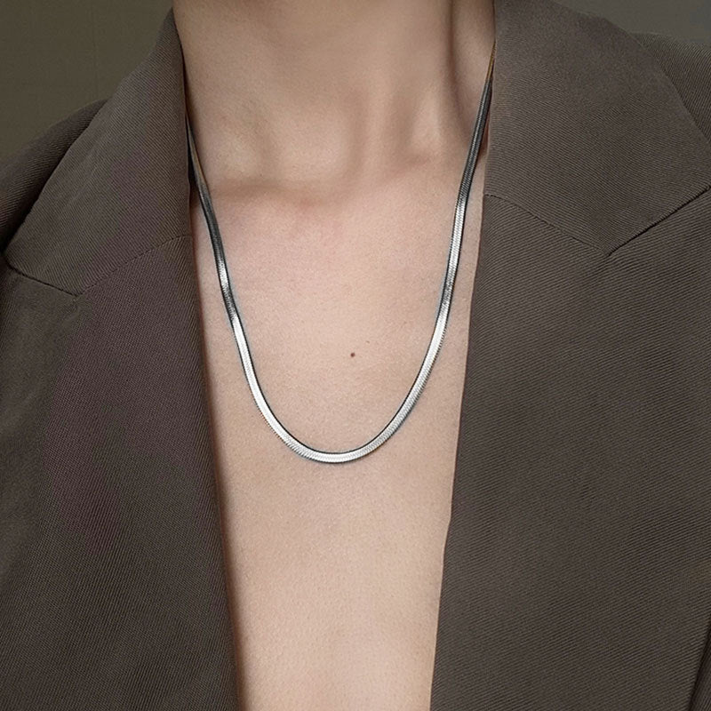Collar de serpiente de doble capa de acero inoxidable geométrico para mujeres y hombres con acabado pulido