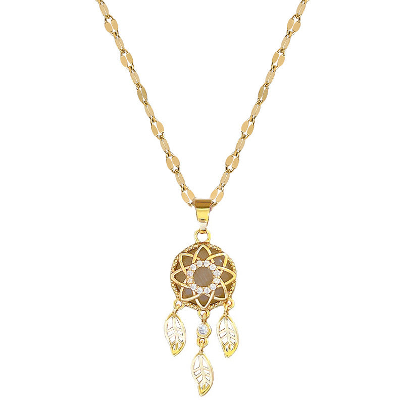 Feather Tassel Luxury Necklace for Women Geometric Pendant Stainless Steel Chain Wedding Party Collarbone Jewelry