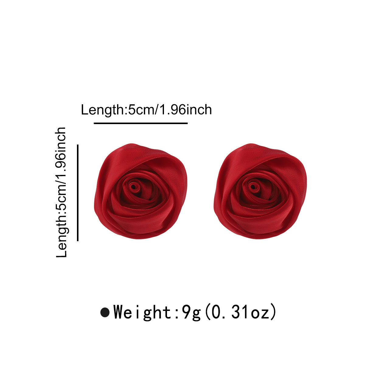 Pendientes de botón de rosa en 3D de estilo floral dulce y fresco con tela de organza y artesanía tejida a mano para mujer