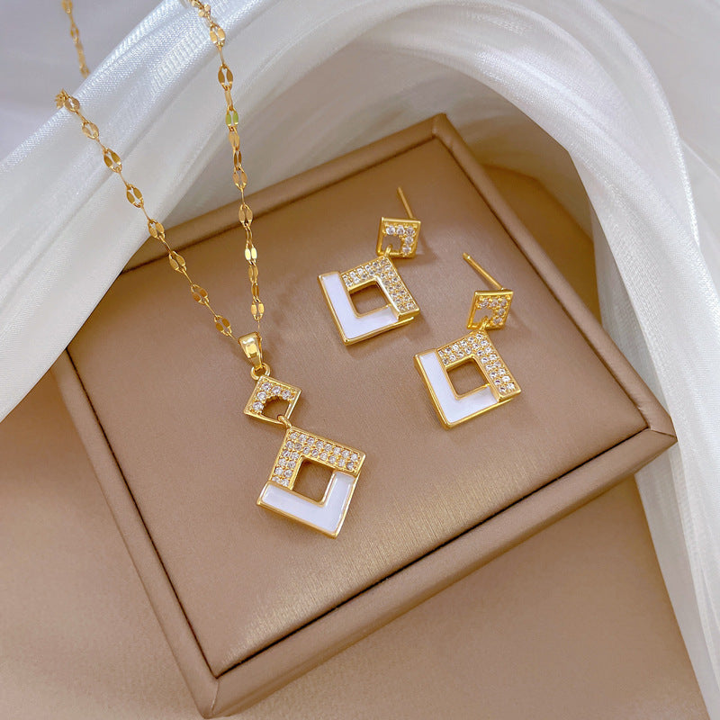 Luxury Geometric Titanium Steel Necklace and Earrings Set for Women