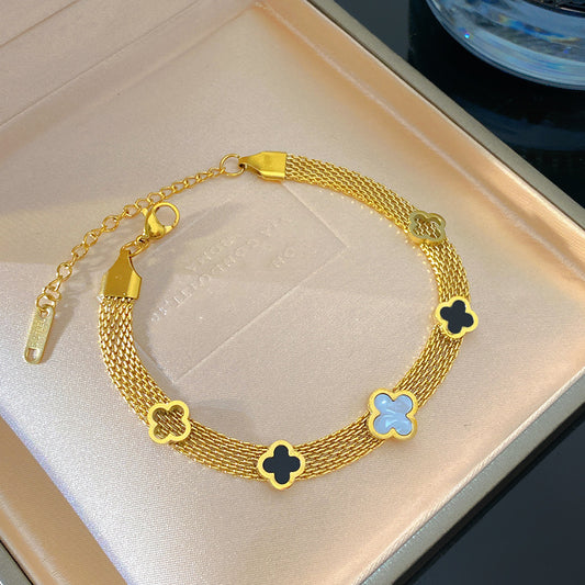 Geometric Plated Titanium Steel Watch Chain Bracelet with Smiley Element