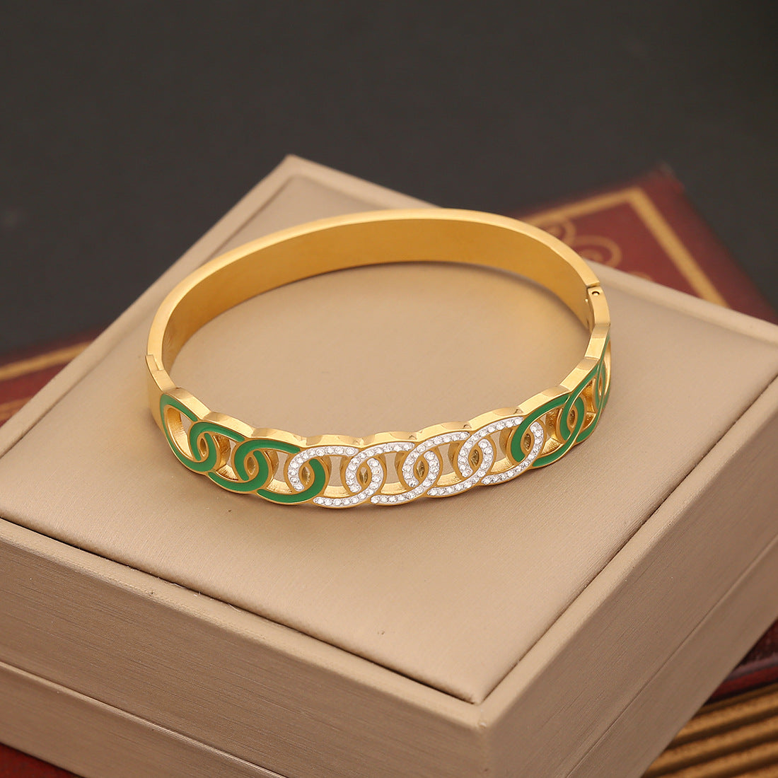 Vintage Floral Stainless Steel Bracelet with Enamel Finish and Butterfly Design for Women