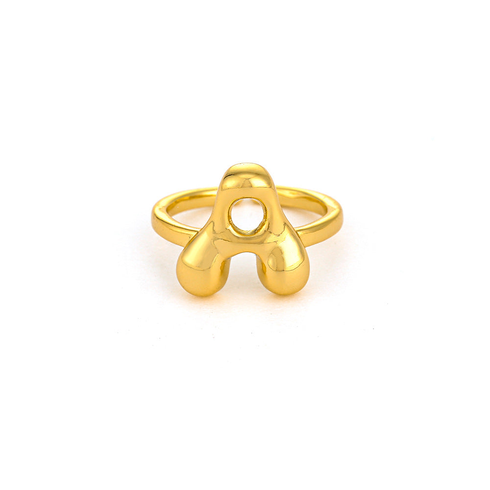 Anello da donna minimalista a forma di lettera in rame placcato oro Anello regolabile aperto Gioielli di lusso fatti a mano