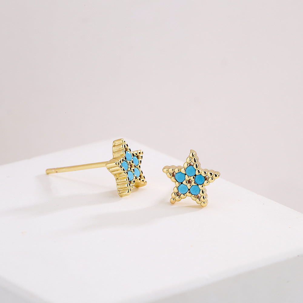 Orecchini a perno con stella geometrica, graziosi e freschi, da donna, in rame con placcatura in oro 18K e zirconia micro-incastonata