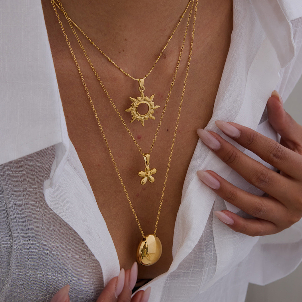 Minimalist Luxury 18K Gold Plated Geometric Oval Stainless Steel Necklace for Women