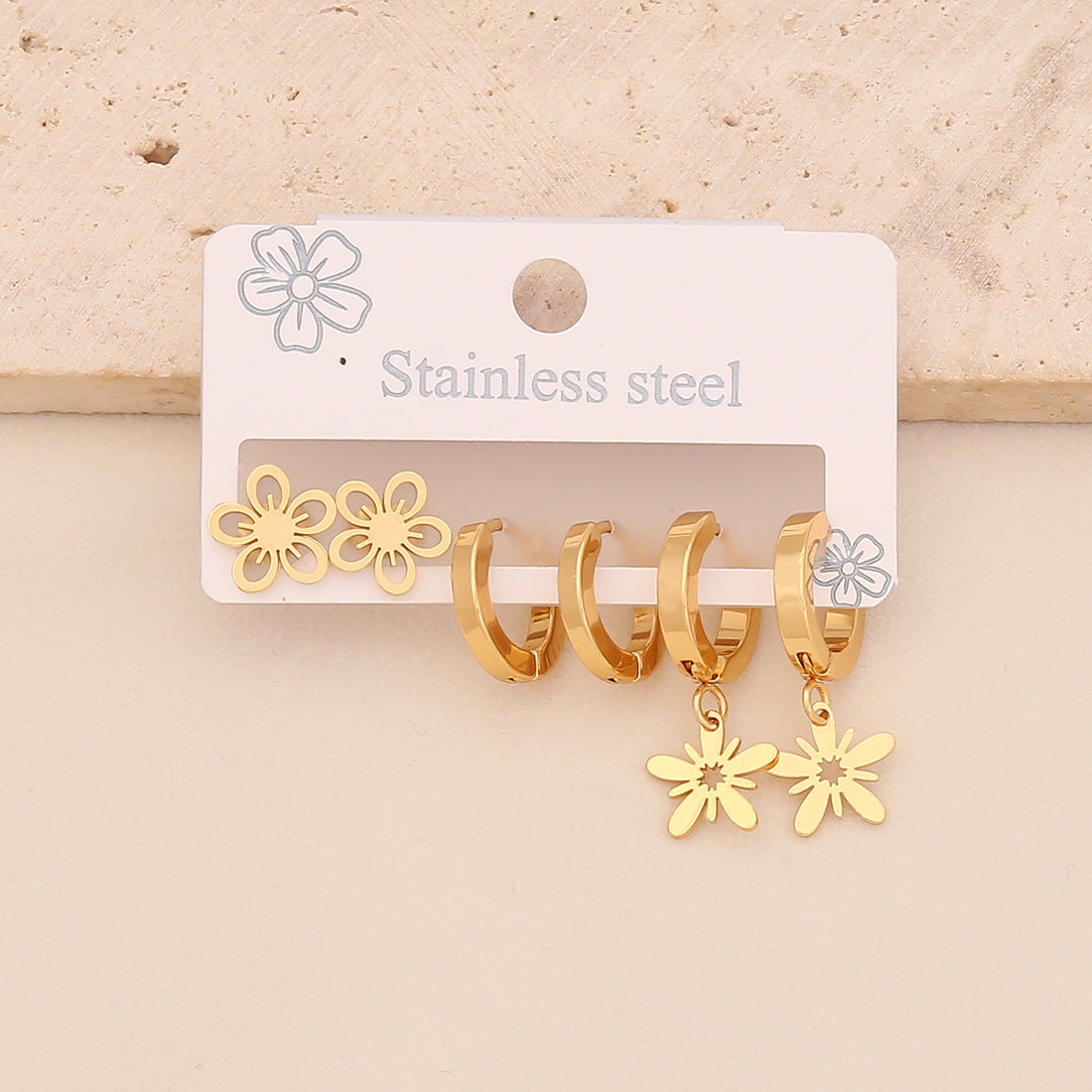 Set di orecchini alla moda in acciaio inossidabile placcato con cuore, farfalla, corona e motivi floreali, stile OL