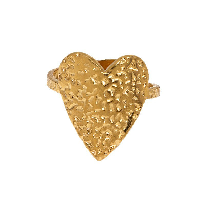 Sweet Hammered Heart Shaped Titanium Steel Ring Plated Finish