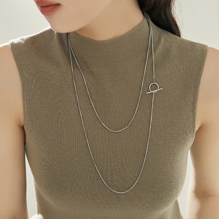 Minimalist U-Shaped Titanium Steel Plated Snake Chain Necklace for Women Layering Locket Necklace Versatile Sweater Chain
