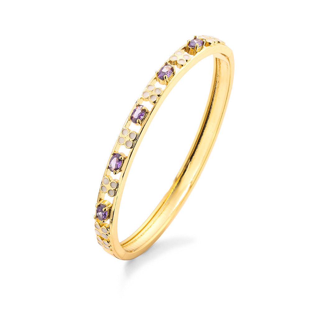 Minimalist Round Copper Bracelet with 18K Gold Plating and Enamel Finish for Women