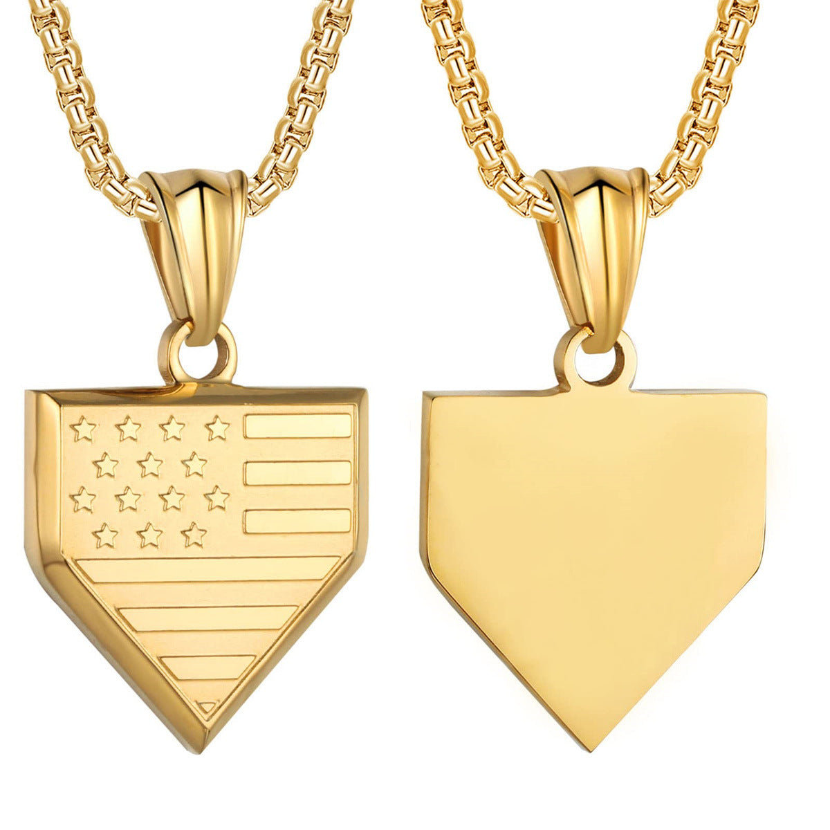 Collana Pendente a Scudo Pentagonale Geometrico Minimalista da Uomo in Acciaio al Titanio con Finitura Lucida