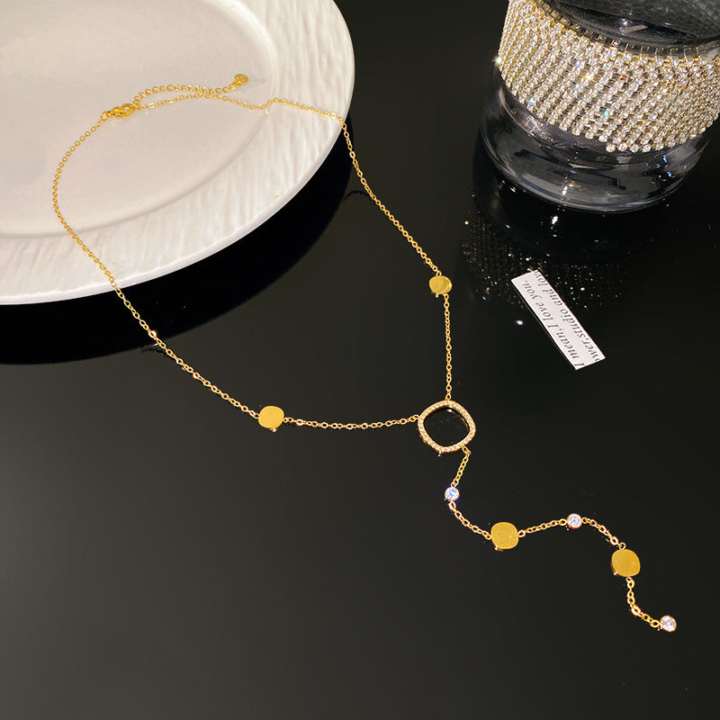 Geometric Rhinestone Inlaid Gold Plated Titanium Steel Necklace for Unisex