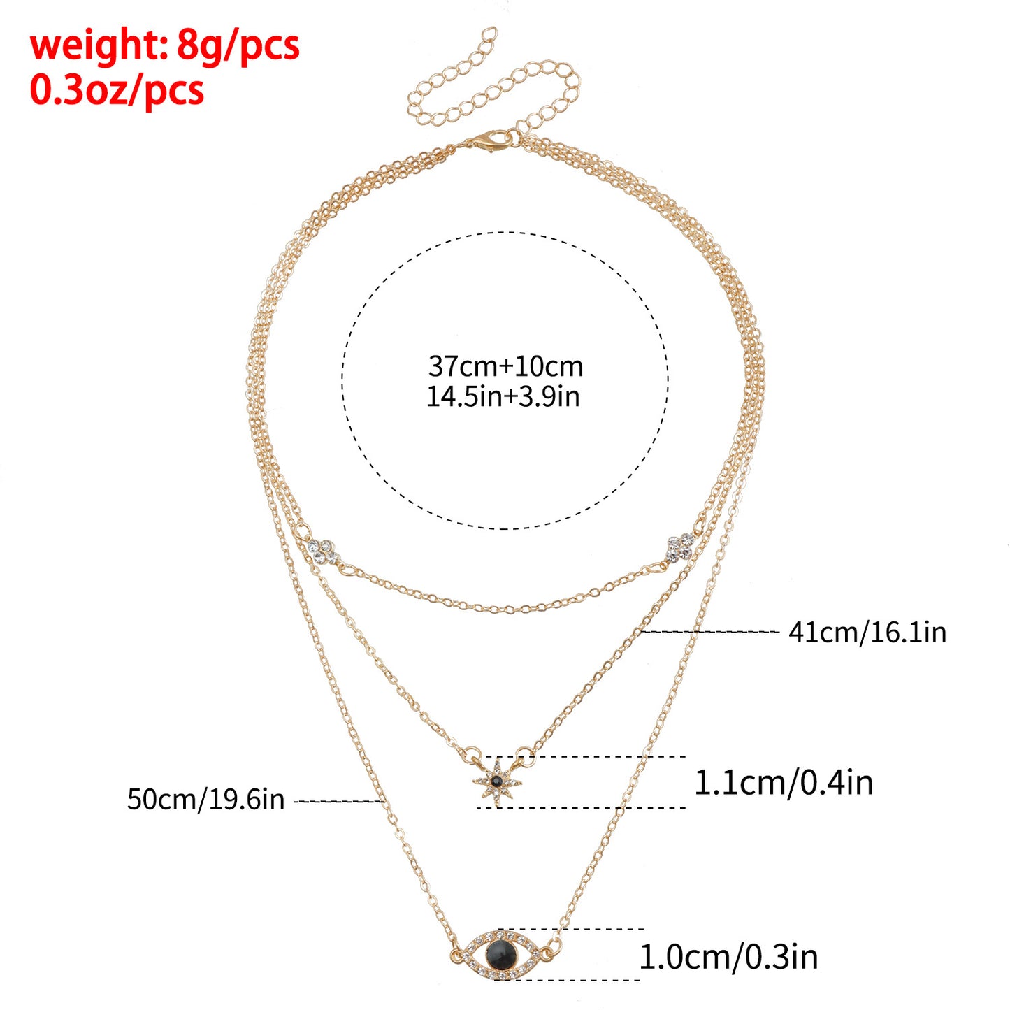 Collana Pendente Geometrico Occhio di Allah con Intarsio di Strass e Motivo Stella Bussola in Lega con Finitura Placcata per Donne