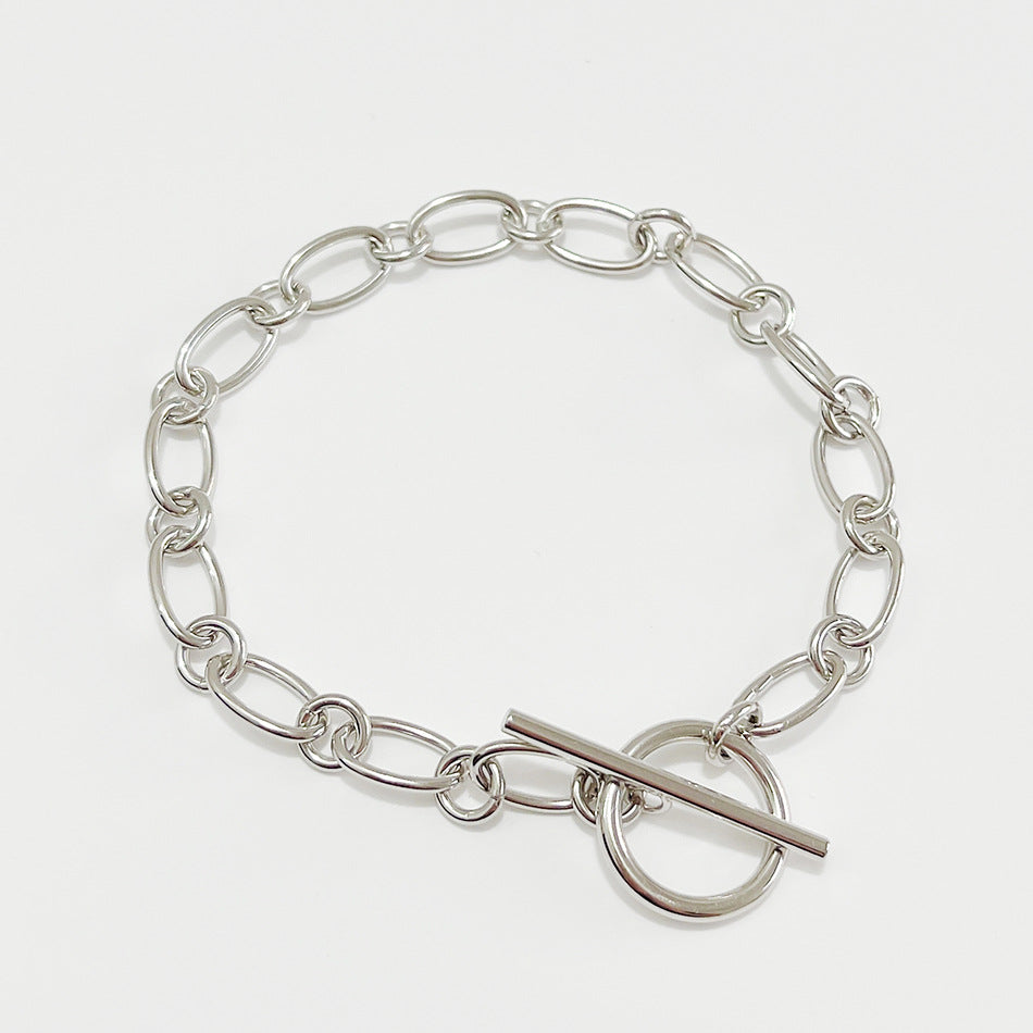 Pulsera de Cadena Redonda Ovalada Geométrica de Plata de Ley 925 Bañada en Oro Blanco para Mujer