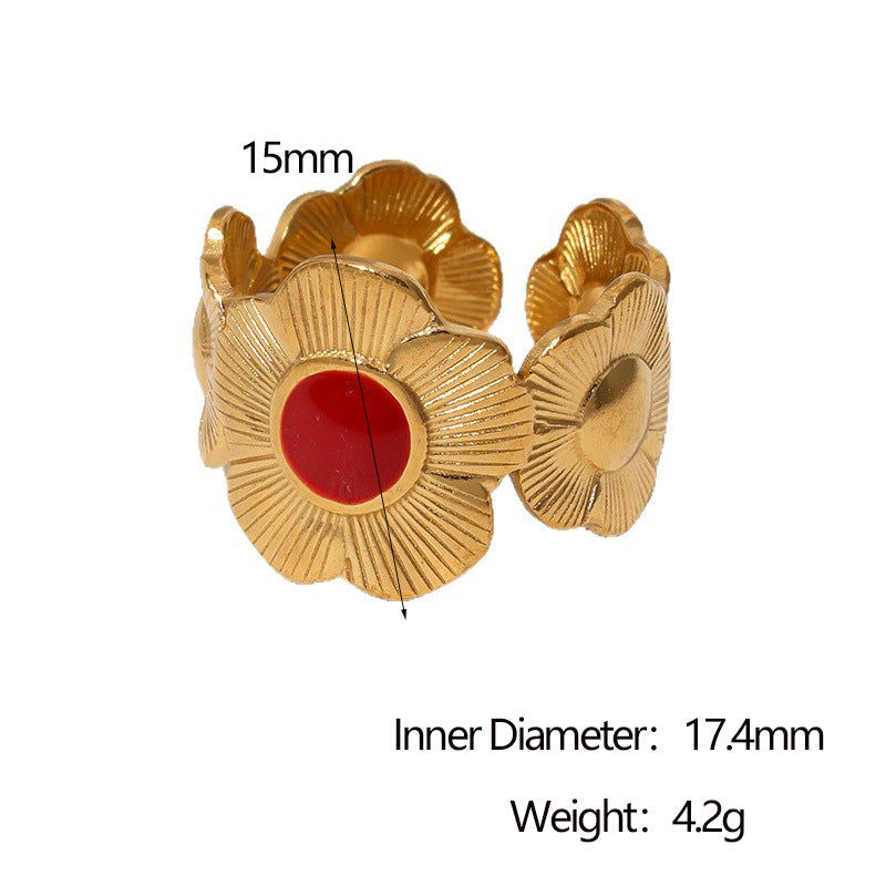 Anello aperto regolabile da donna a forma di fiore di crisantemo, in acciaio inossidabile placcato oro 18 carati, stile minimalista