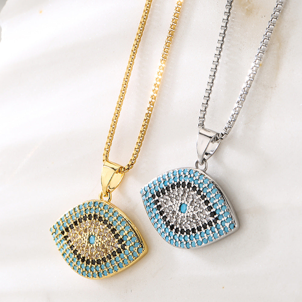 Collana con ciondolo Occhio di Allah geometrico da donna in ottone con placcatura in oro vero e intarsio di zirconi