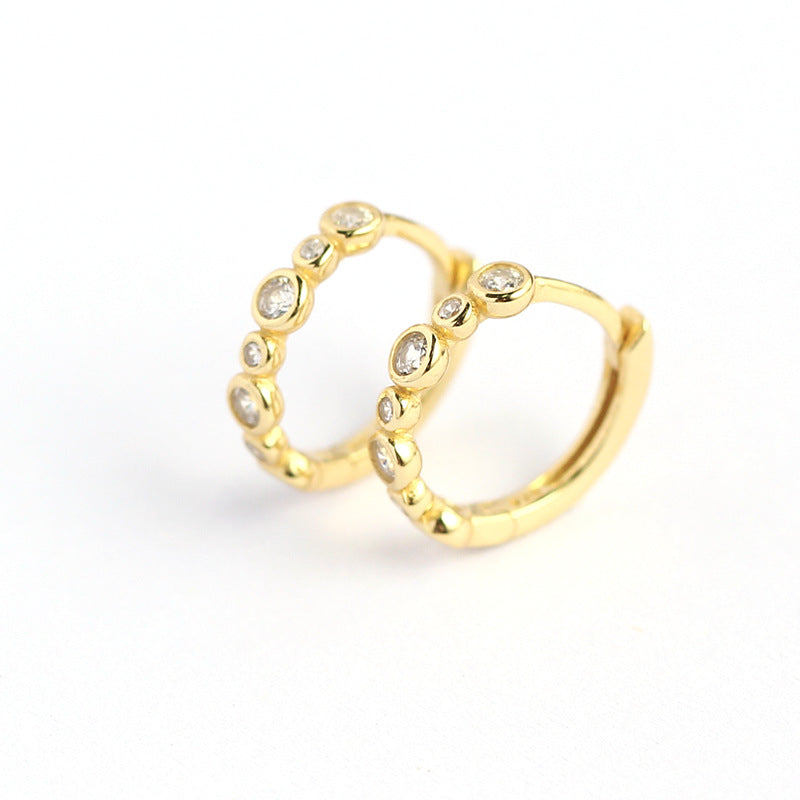 Orecchini a cerchio da donna minimalisti in argento sterling 925, geometrici, rotondi, con diamante intarsiato
