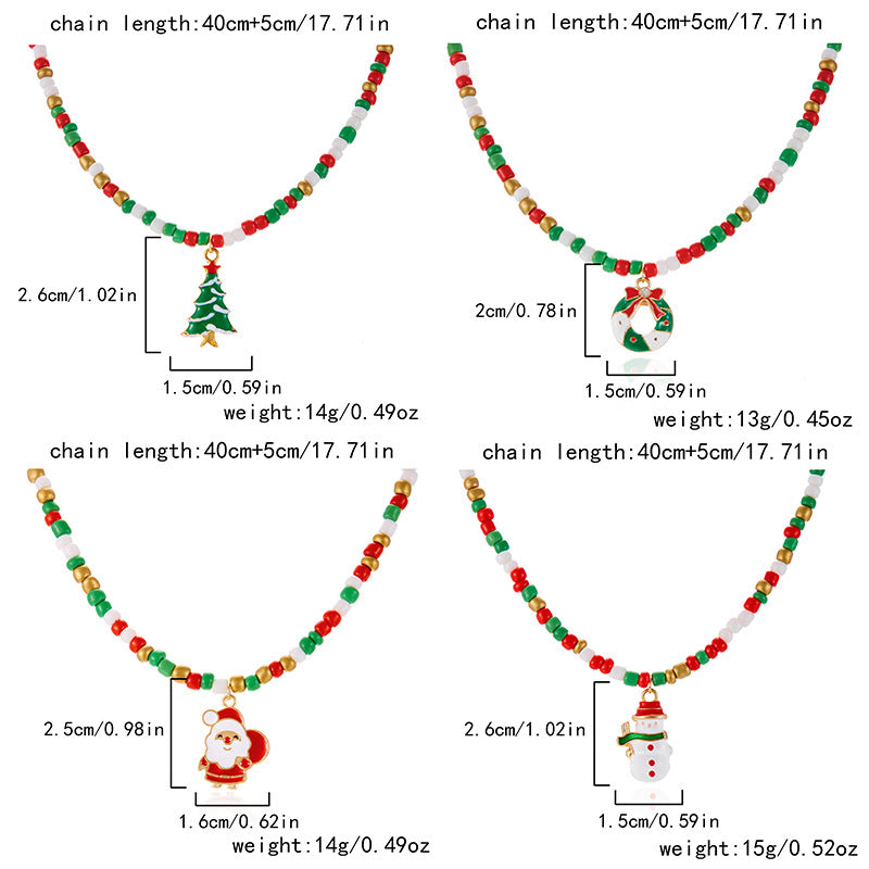 Ins Style Christmas Pendant Necklace with Santa Claus Snowman and Christmas Tree Charms in Zinc Alloy with Enamel Finish for Women