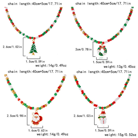 Collar con colgante navideño estilo INS con dijes de Papá Noel, muñeco de nieve y árbol de Navidad en aleación de zinc con acabado esmaltado para mujer