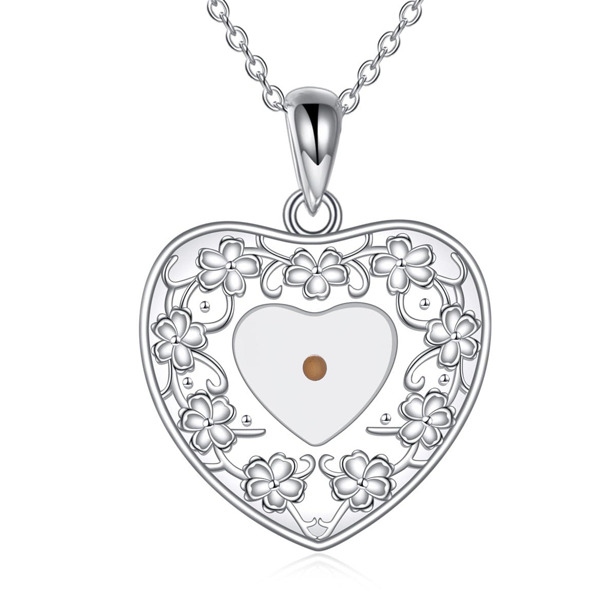Minimalist Heart-Shaped Stainless Steel Pendant Necklace with Floral Engraving and Polished Finish