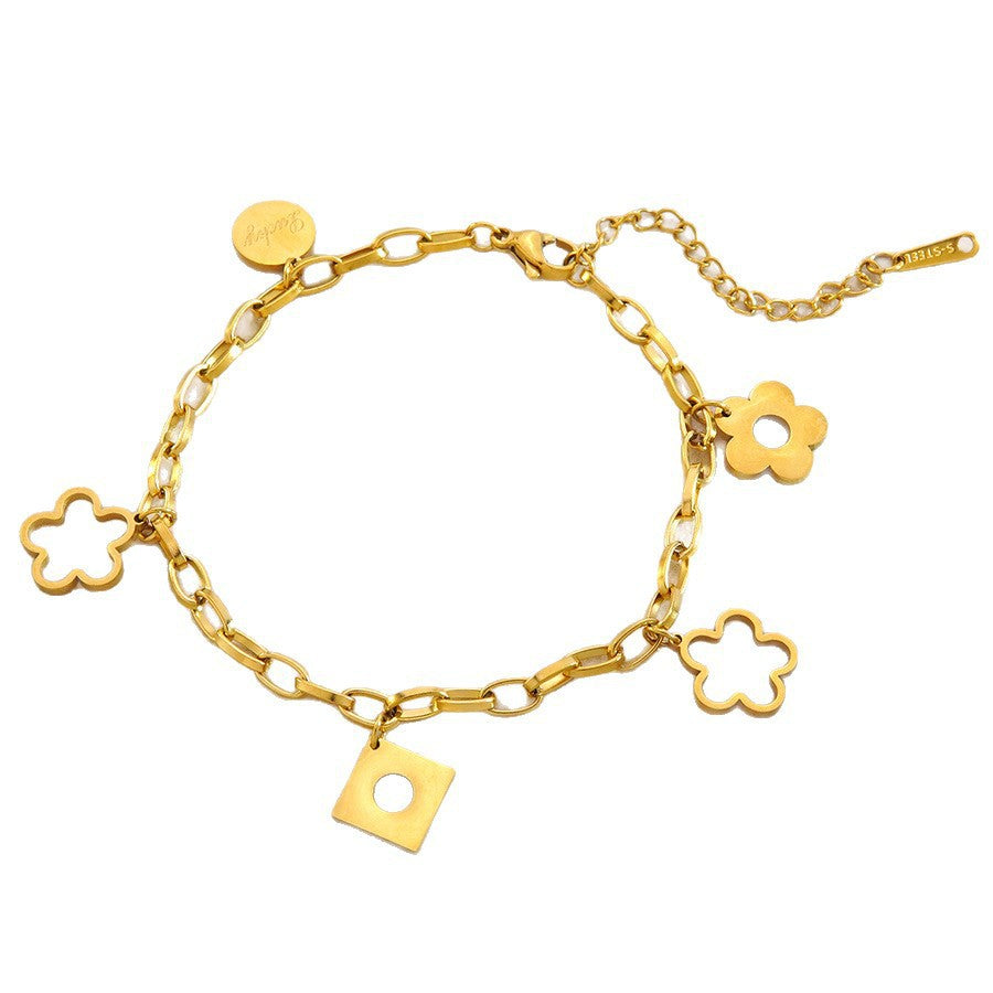 Sweet Minimalist Floral Plated Stainless Steel Paperclip Bracelet for Women