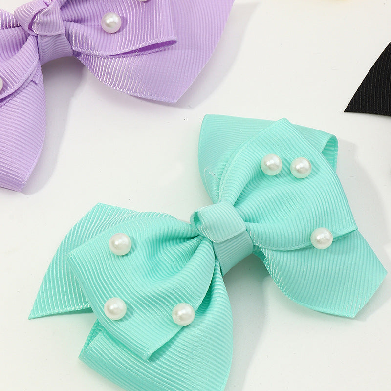 Fermaglio per Capelli in Tessuto Stile Coreano Minimalista con Fiocco e Intarsio di Perle per Bambine dai 3 ai 10 Anni