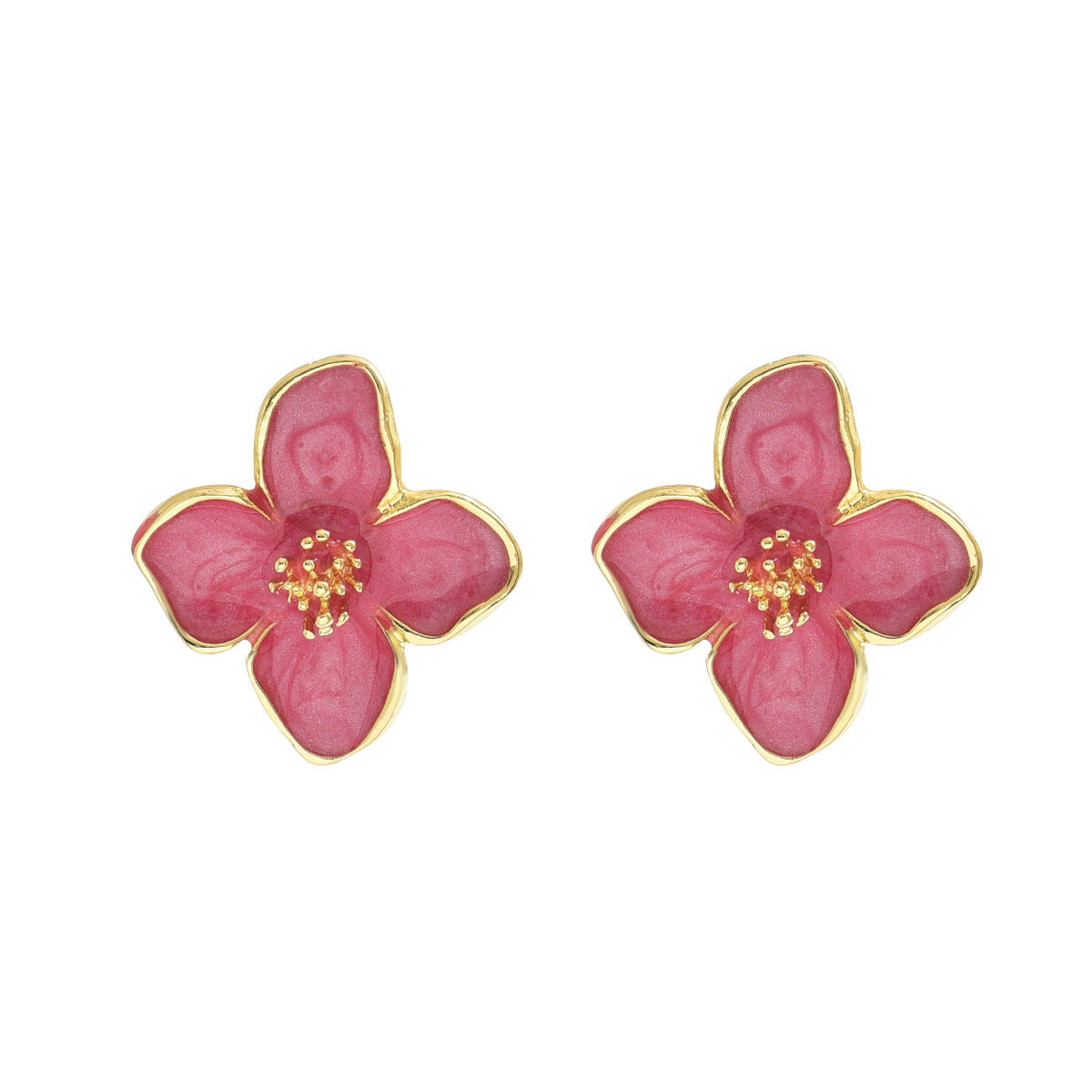 Pendientes de aleación con diseño floral geométrico, esmalte y forma de tachuela para mujer