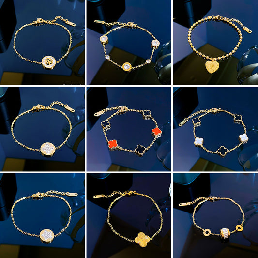 Bracciale da donna a goccia con luna e zirconi a forma di costellazione in acciaio al titanio placcato oro