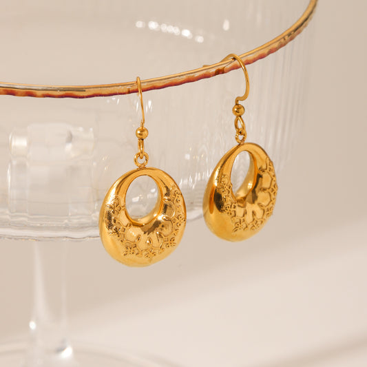 Orecchini pendenti da donna in acciaio inossidabile con placcatura in oro 18 carati, design geometrico stile palazzo francese e anello ovale