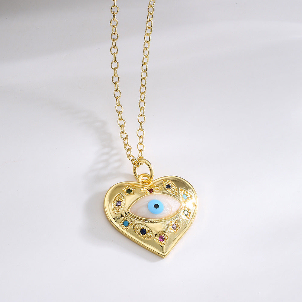 Collana con Pendente Occhio Turco Geometrico Stile INS da Donna con Base in Rame Placcata Oro 18K e Finitura a Smalto, Micro-Incastonata con Zirconi e Accenti di Perle