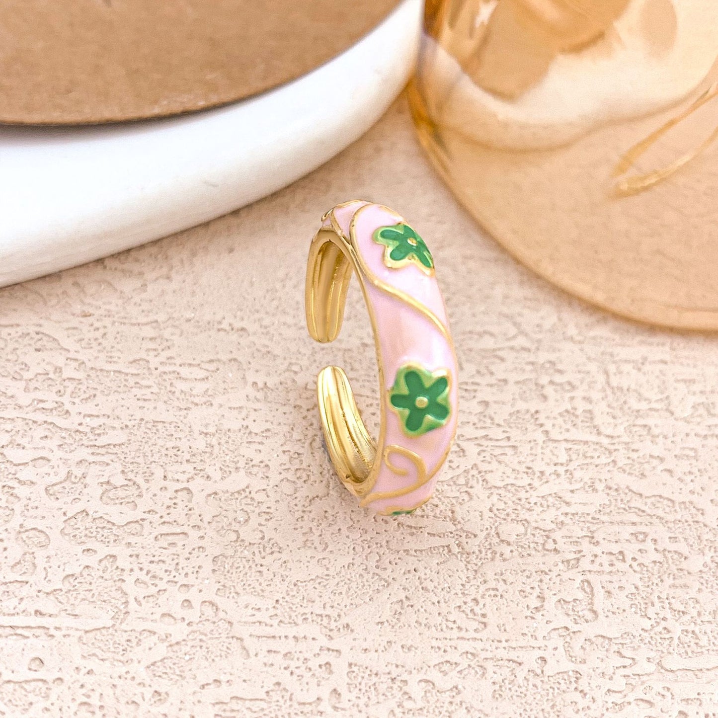 Sweet Floral Enamel Plated Alloy Ring for Women