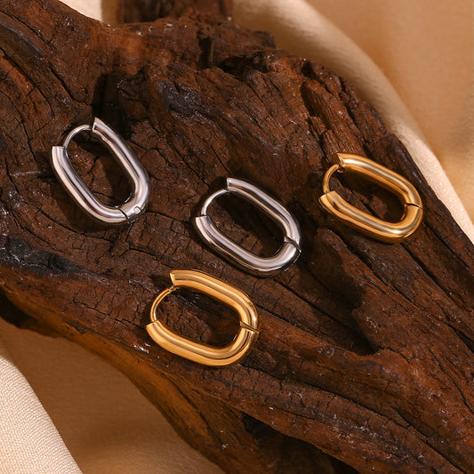Pendientes minimalistas de acero de titanio geométricos con baño de oro de 18 quilates, aros mini en forma de O para mujer