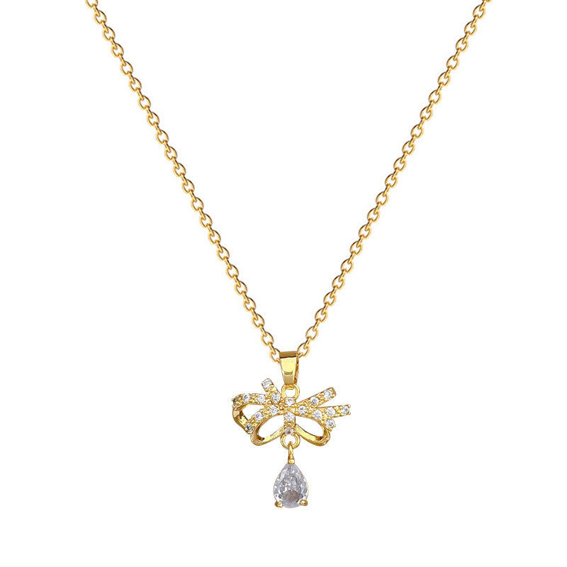 Elegant Butterfly-Shaped Titanium Steel Necklace and Earrings Set with Full Rhinestone Inlay for Women