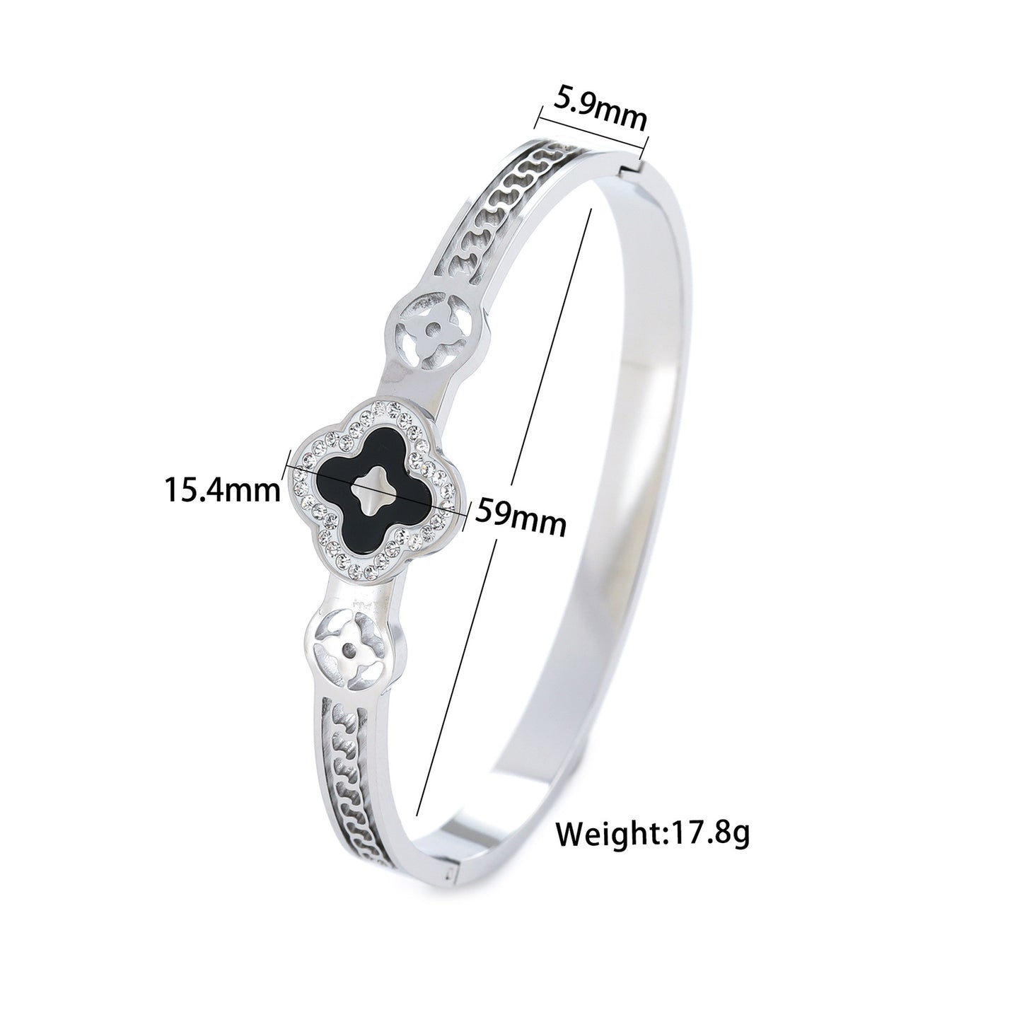 Bracciale Minimalista in Acciaio Inossidabile da Donna con Placcatura in Acciaio al Titanio e Intarsio di Strass a Forma Geometrica Ovale