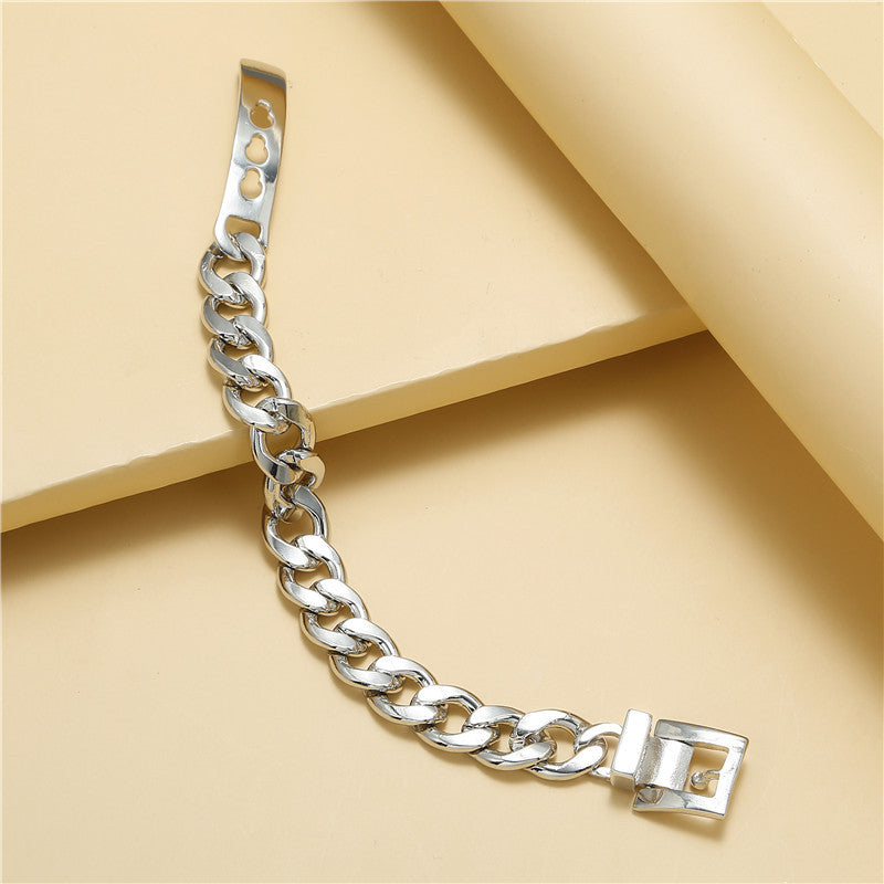 Minimalist Hip-hop Geometric Round Metal Handmade Cuban Link Chain Bracelet for Unisex