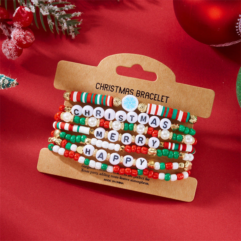 Casual Cartoon Alloy and Resin Beaded Bracelet with Santa Claus and Bell Charms