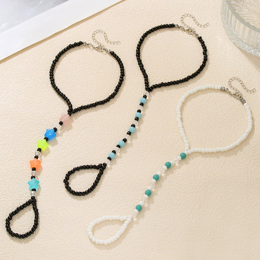 Minimalist Geometric Star Glass Beads Adjustable Anklet for Women