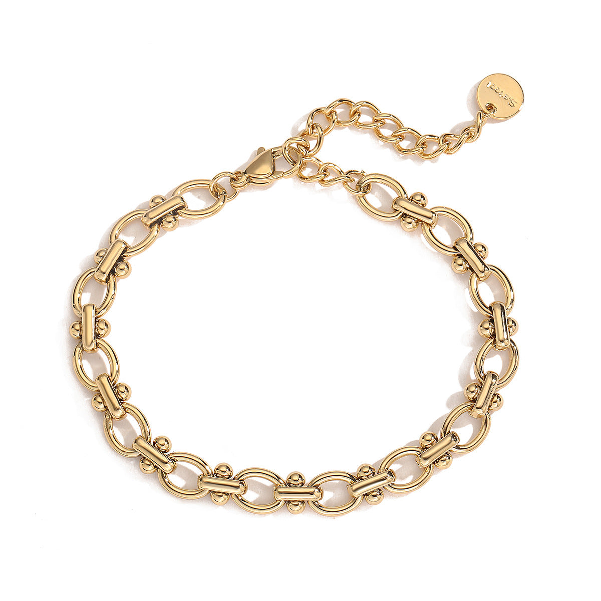 Bracciale da donna in acciaio inossidabile placcato oro 18 carati con micro-pavé geometrico e minimalista alla moda