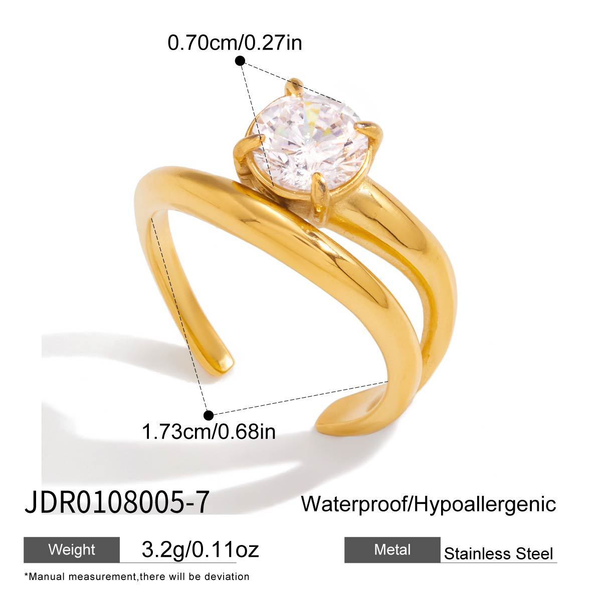 Elegant Geometric Cubic Zirconia Inlay PVD Stainless Steel Ring for Women